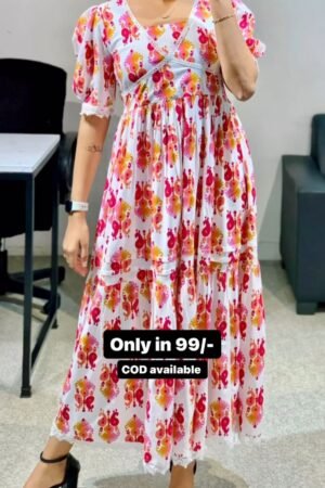 Multi Color Knee Length Regular Wear Dress