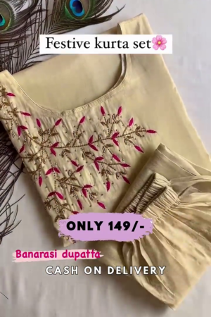 Festival Kurta Set With Two Color Banarashi Dupatta