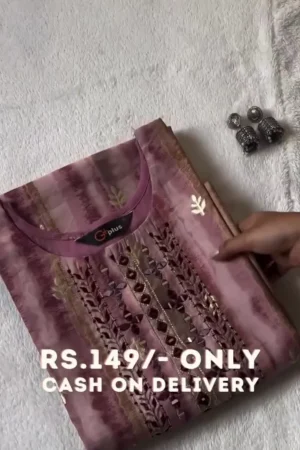 Wine Embroidery Women's Trendy Comfortable Wear Naira Cut Kurti And Pant Set