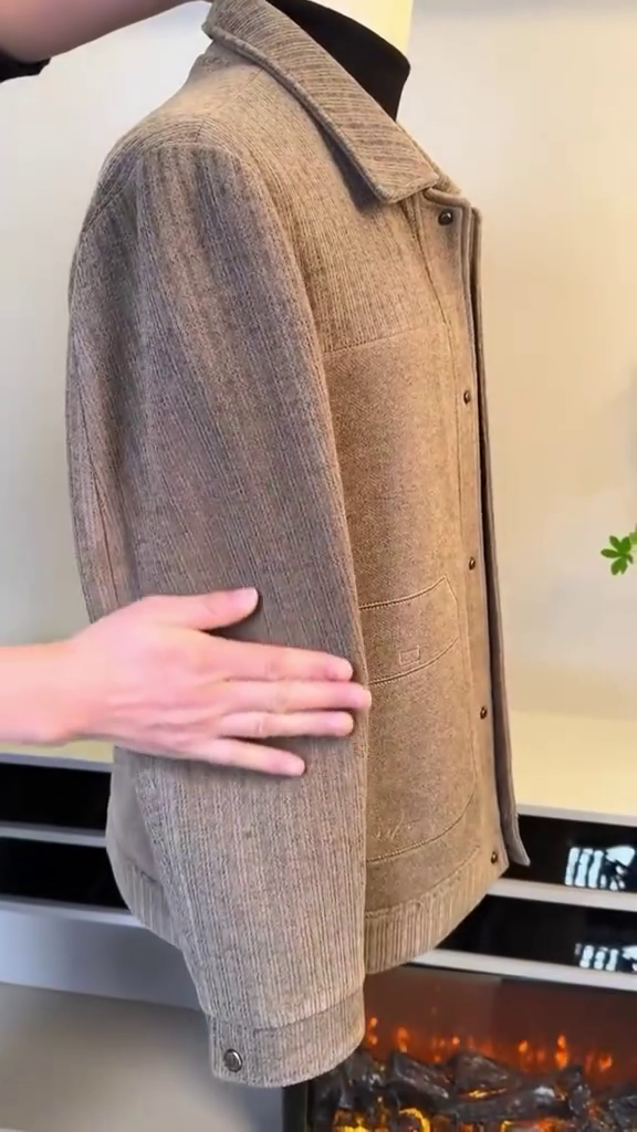 Men's Textured Knit Shirt Jacket / Shacket (Tan/Taupe) - Image 4