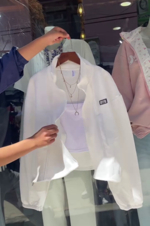 Women's Oversized High-Neck Zip-Up Bomber Jacket (Stone/Nude)