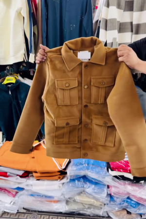 Men's Premium Suede-Look Four-Pocket Utility Jacket (Camel/Brown)