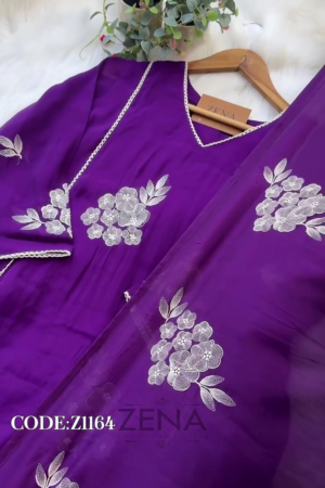 Party Wear Handwork A-Line Set – Top, Bottom & Dupatta