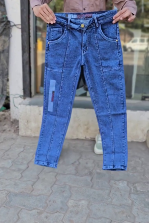 Blue Whiskering Washed Stretchable Cargo Denim