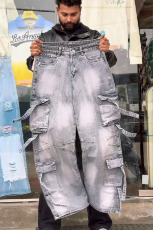 Men Slouchy Fit Cotton Baggy Cargo Jeans