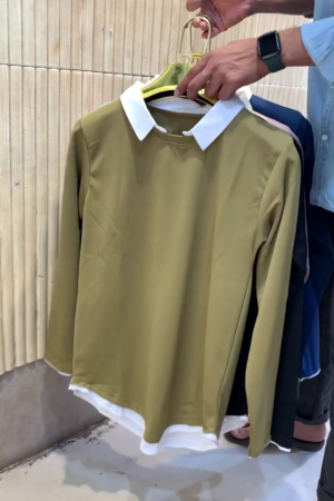 Men`s Regular Fit Poly Blend with Spandex Mehndi Round Neck Collar Tshirt