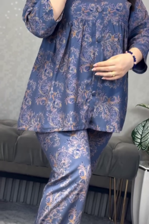 Women's Blue Paisley Print Co-ord Set|Shirt & Pajama Set