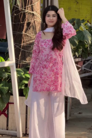 Floral Printed Square Neck Pure Cotton Blend Kurti