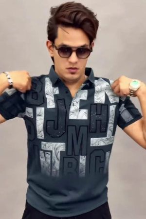 Men Typography Printed Polo Collar T-shirt