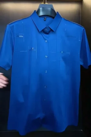 Short-Sleeved Shirt Men’s Shirt Middle-Aged Half-Sleeved Casual Slimming Blouse Thin