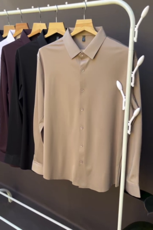 Men Premium Fit Solid Spread Collar Casual Shirt